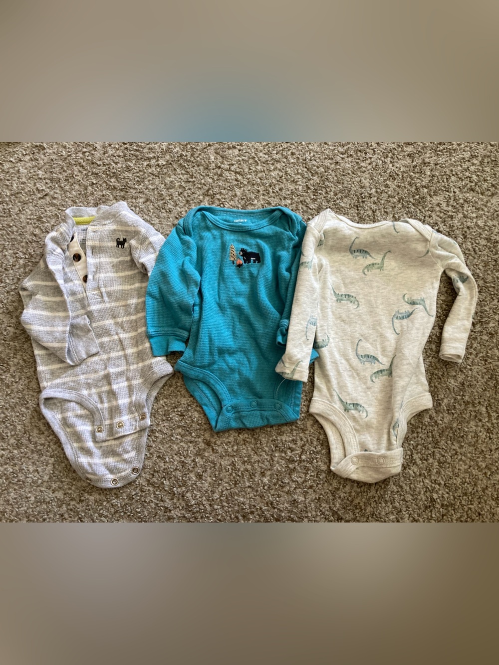Kids Long-Sleeve One-Piece Bodysuit - Teal, Gray, Cream